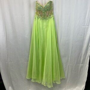 Bdazzle A-Line Gown Women's 6 Lime Sweetheart Neck Corset Back Strapless Sheer